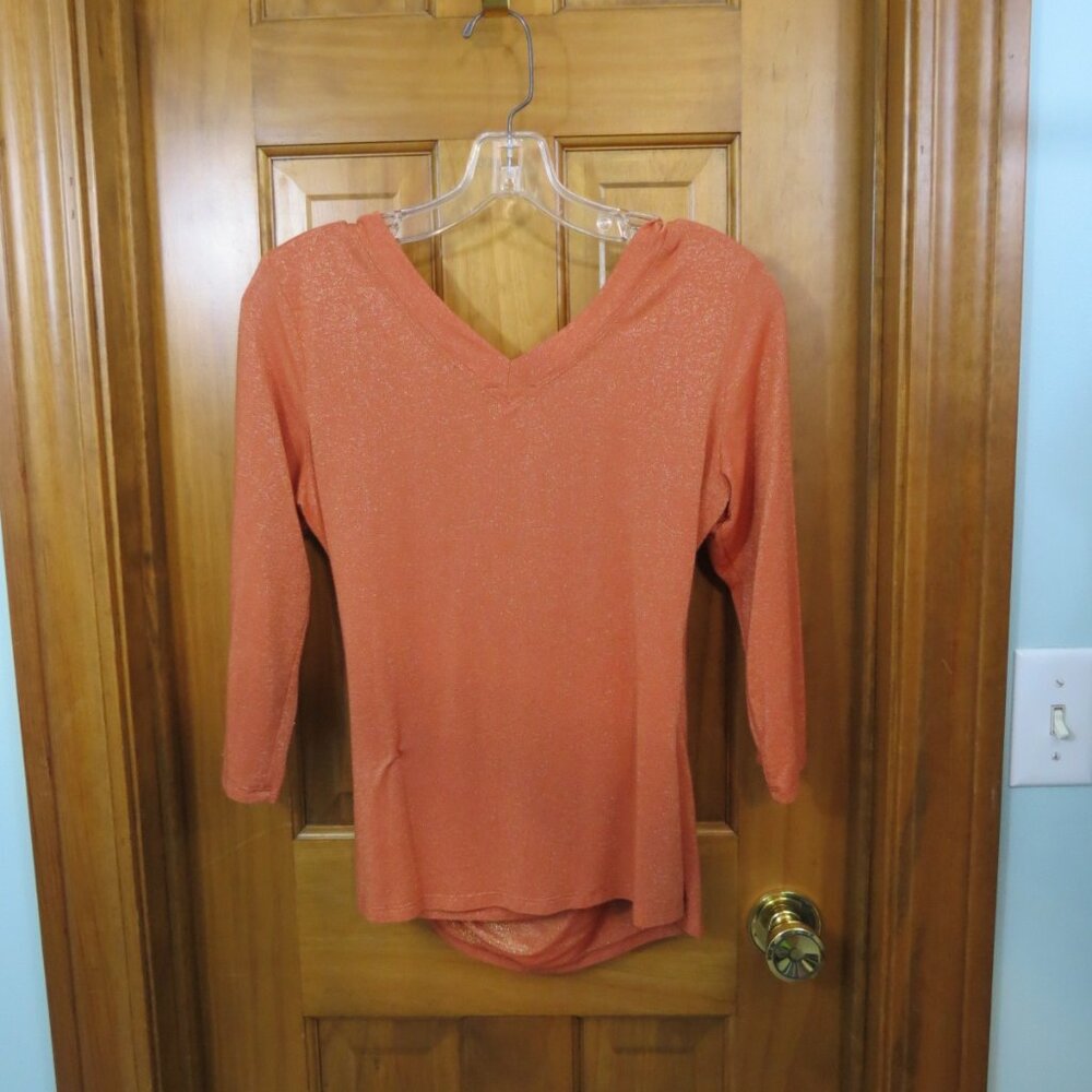 Cache Orange Sparkle Faux Wrap Blouse Deep V 3/4 … - image 5